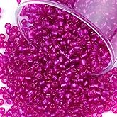 Gacuyi 2100 Pcs Size 6/0 Glass Seed Beads, 4 mm Rose Red Small Mini Spacer Loose Pony Beads for Jewelry Making and DIY Crafts