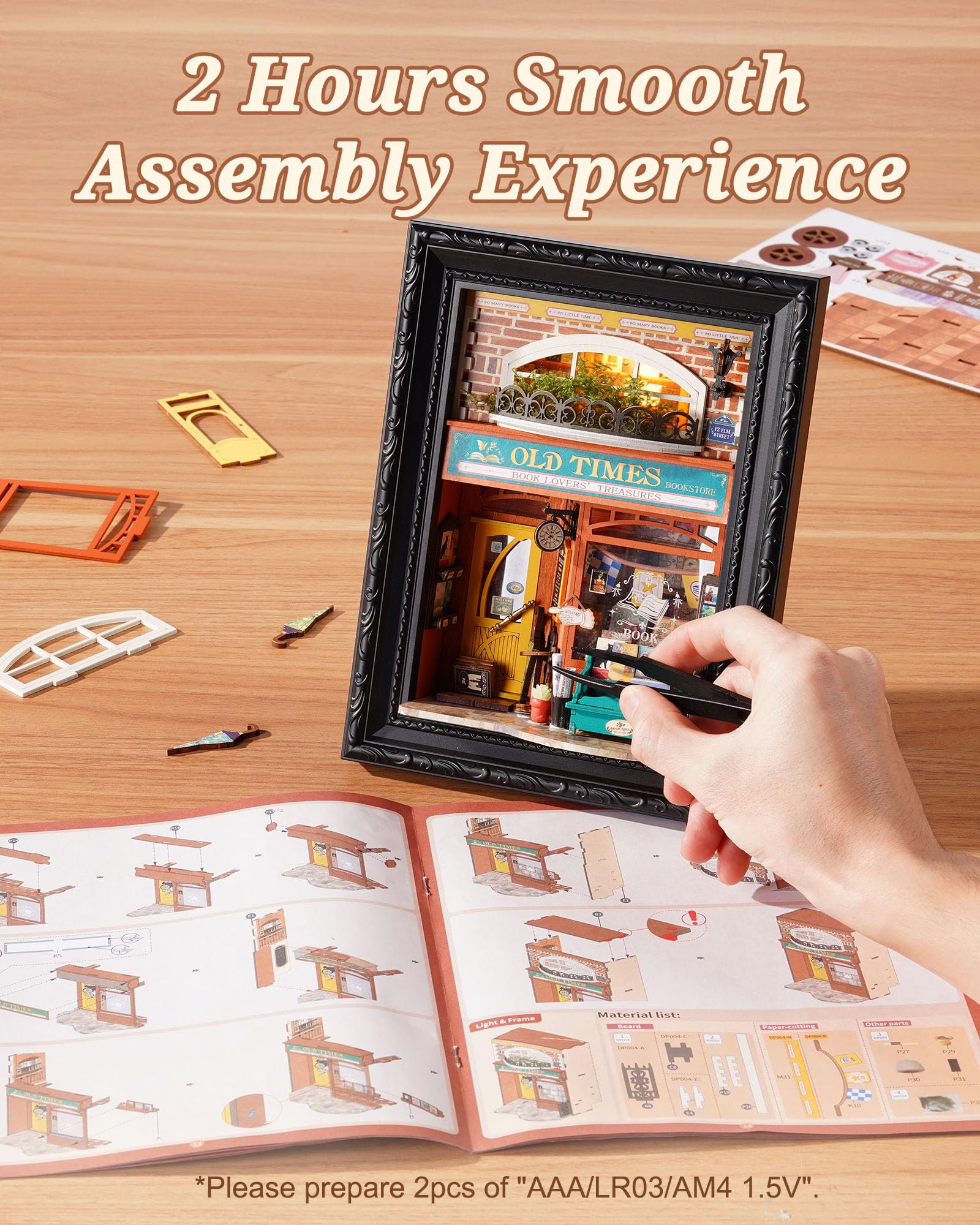 Rolife DIY Miniatur Haus für Erwachsene Wandhängbares Miniatur Puppenhaus mit LED Lichtern Wohnkultur 3D Puzzle Kreatives Geschenk für Erwachsene (Alte Buchhandlung) 5