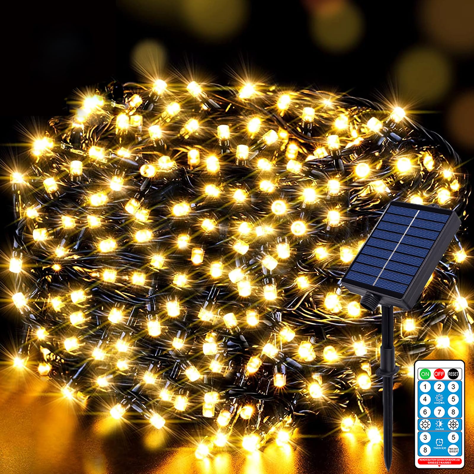 Solar Fairy Lights Outdoor 30m, 300LED Fairy Lights with 8 Modes + Timer + Remote Control, Weatherproof for Garden, Balcony, Wedding, Warm White