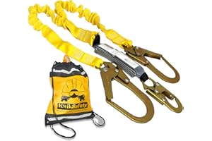 KwikSafety - Charlotte, NC - Python [External Shock Absorber] Double Leg 6ft Safety Lanyard OSHA ANSI Fall Protection Restraint Equipment Snap Rebar Connectors Construction Arborist Roofing