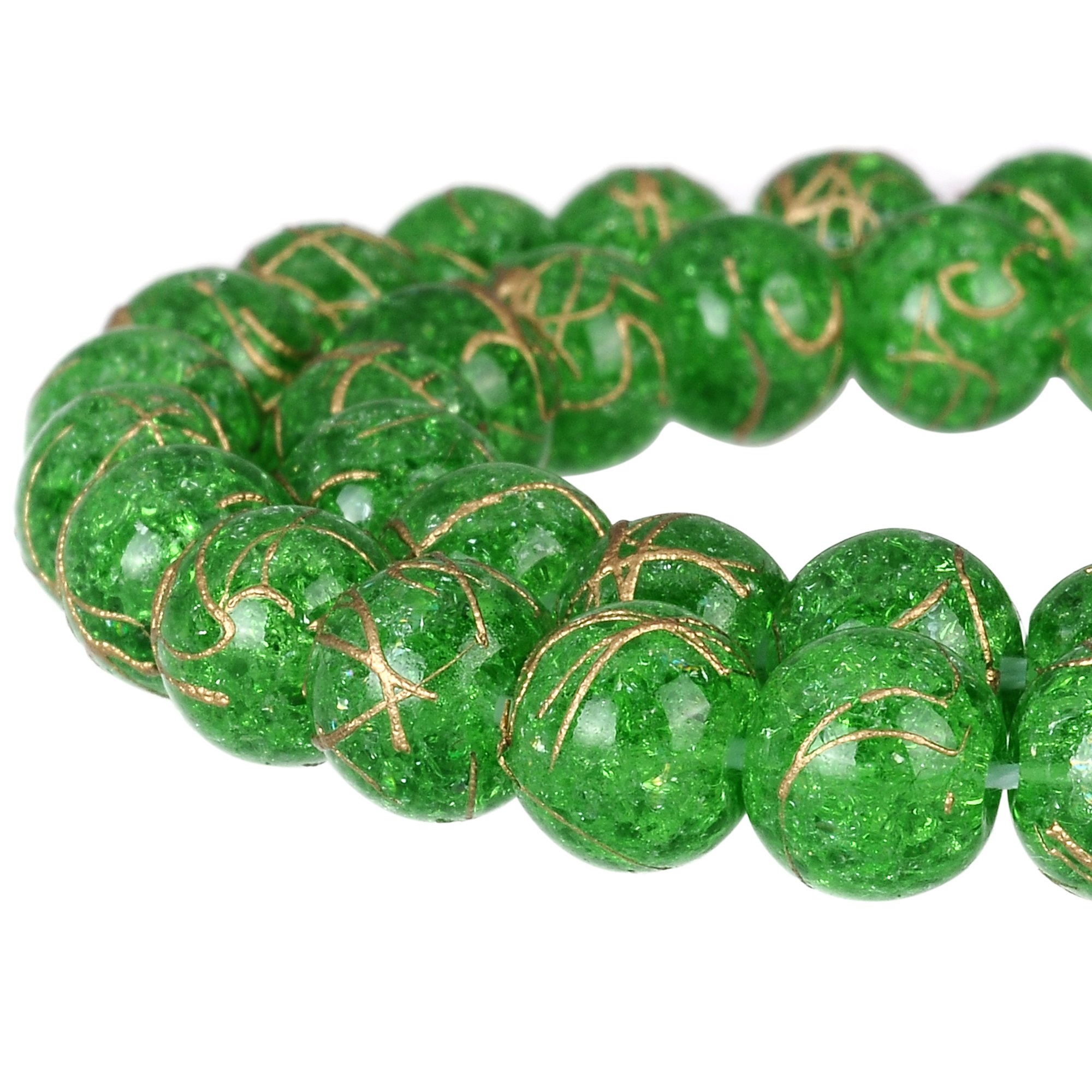 RUBYCA Round Crackle Druk Czech Crystal Pressed Glass Beads for Jewellery Making 6mm Strand (Green)