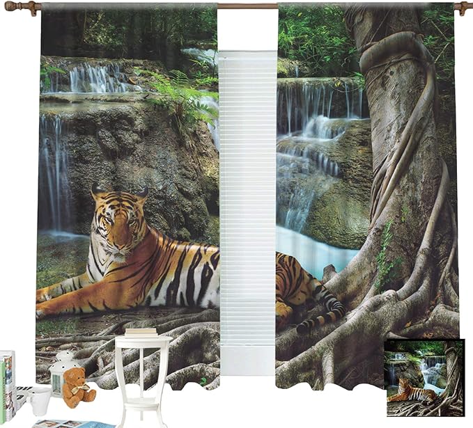 ZXAWT A Resting Tiger Curtains Pocket top Curtain Thermal
