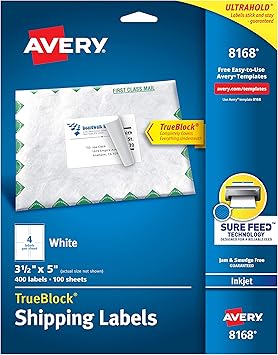 Amazon Com Avery Shipping Address Labels Inkjet Printers 100 Labels 3 1 2 X 5 Permanent Adhesive Trueblock 8168 White Office Products