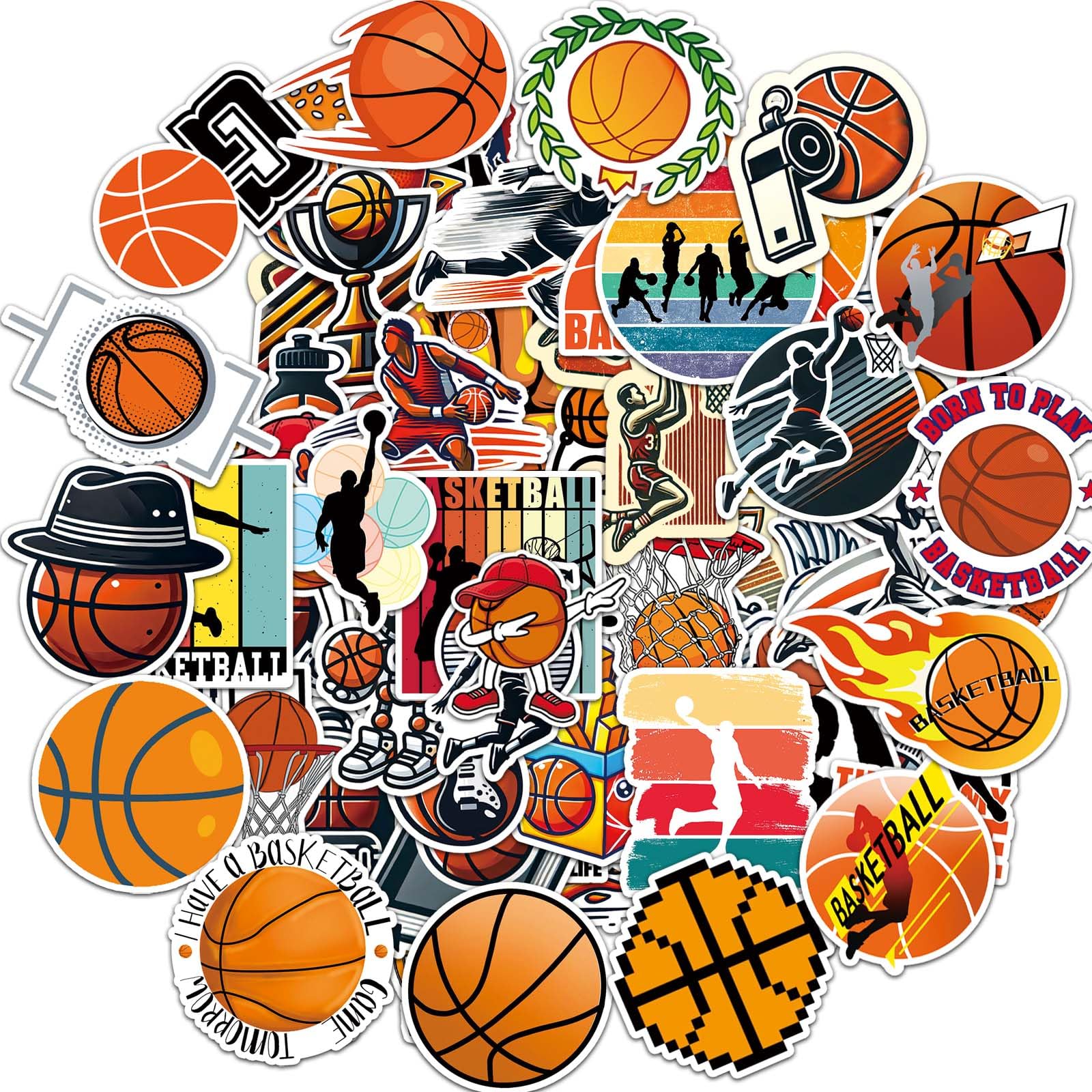 Photo 1 of 100 Pcs Basketball Stickers Waterproof Stickers for Water Bottle Laptop Computer Skateboard Vinyl Basketball Party Favors Birthday Decorations Stuff Decals Sports Baseball Gifts