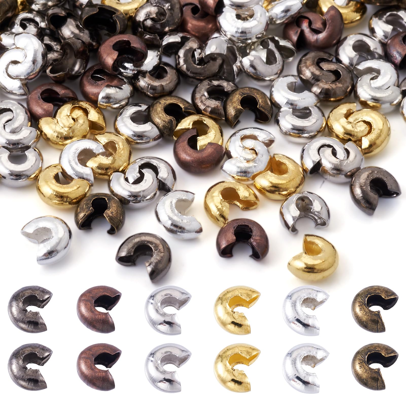 Pandahall 500pcs Iron Crimp Beads Covers 5mm Column Crimp Cover Clamp Knot Tips for Jewelry Making