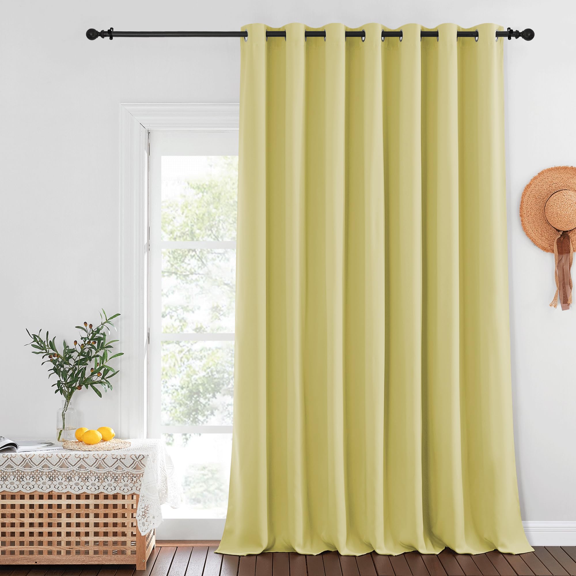 NICETOWN Blackout Curtains for Sliding Glass Door Room Divider Noise Reduce Curtain Panel Portable Window Screen Sliding Partition, W100 x L102 inches, 1 Panel, Paler Yellow Image