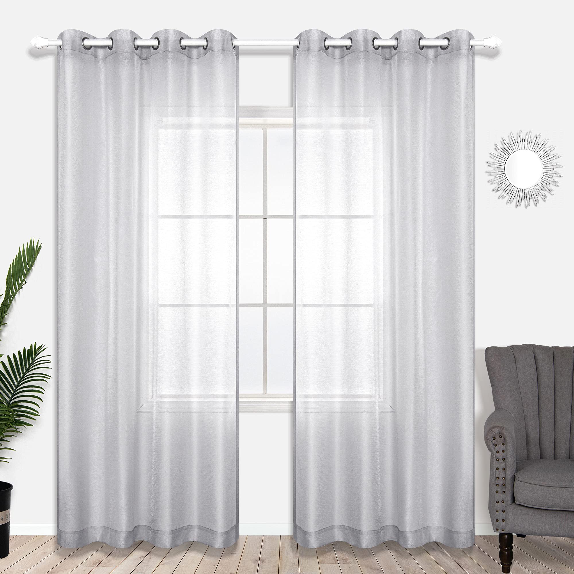 KOUFALL Silver Curtains 96 Inches Long for Bedroom 2 Panels Set Grommet Sheer Window Curtains for Living Room 52x96 Inch Length — image 1
