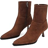 SOVANYOU Women's Dressy Ankle Boots Pointed Toe Kitten Heel Booties with Side Zipper Stylish Comfortable Black Short Boots