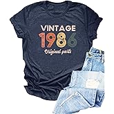 Chulianyouhuo Vintage 1986 T Shirts for Women 40th Birthday Gifts Letter Print Retro Party Tops Casual Short Sleeve Tee