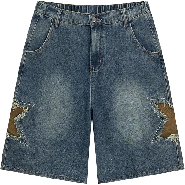 Vamtac Mens Baggy Jorts Y2K Jean Shorts Star Shorts Loose fit Wide