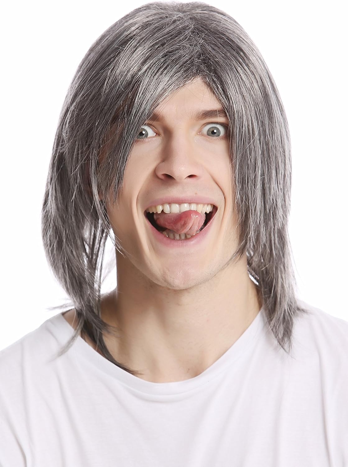 WIG ME UP - GFW892-44 Men Gents Wig long straight middle parting aged rock star youthful modern look dark gray grey