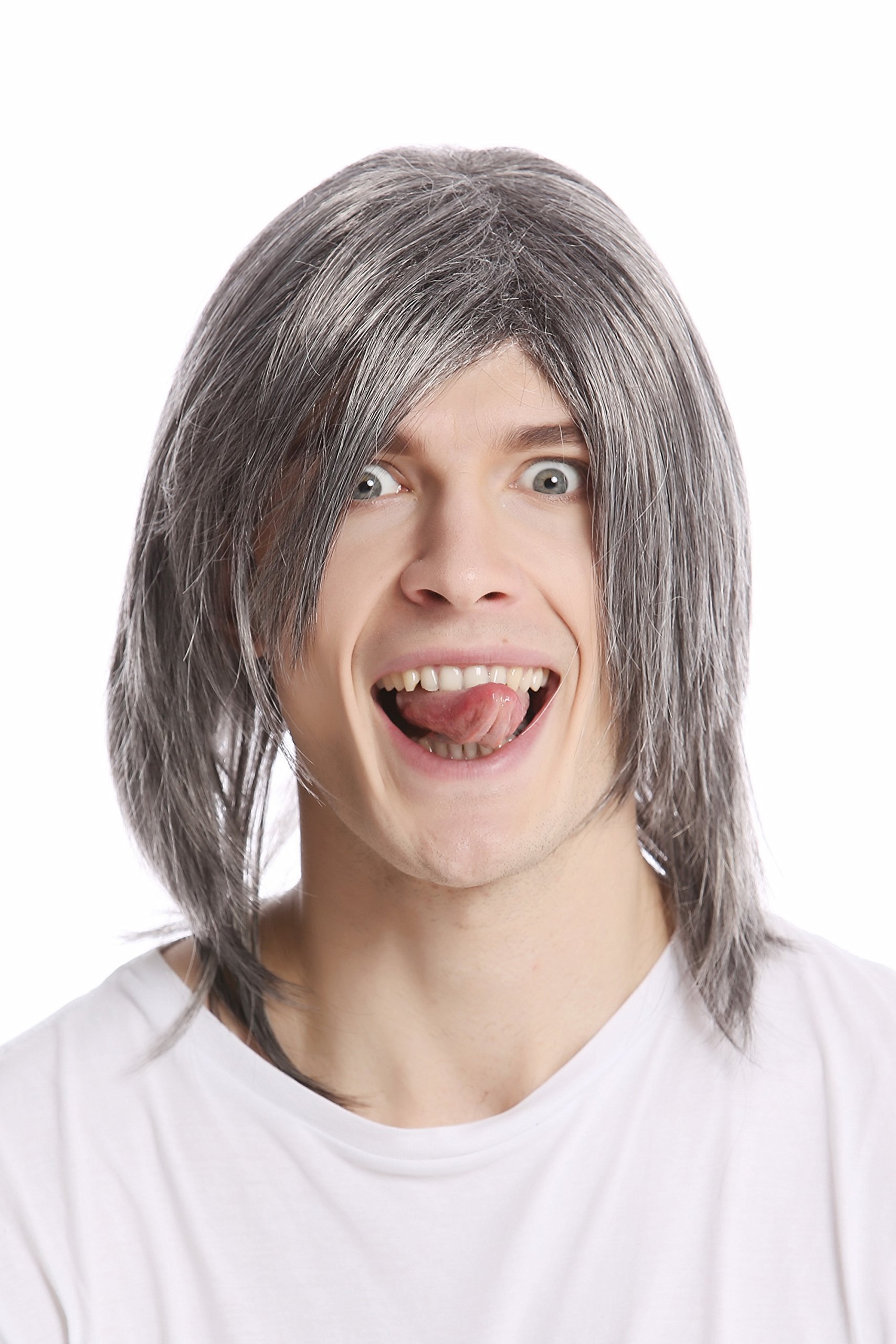 WIG ME UP - GFW892-44 Men Gents Wig long straight middle parting aged rock star youthful modern look dark gray grey