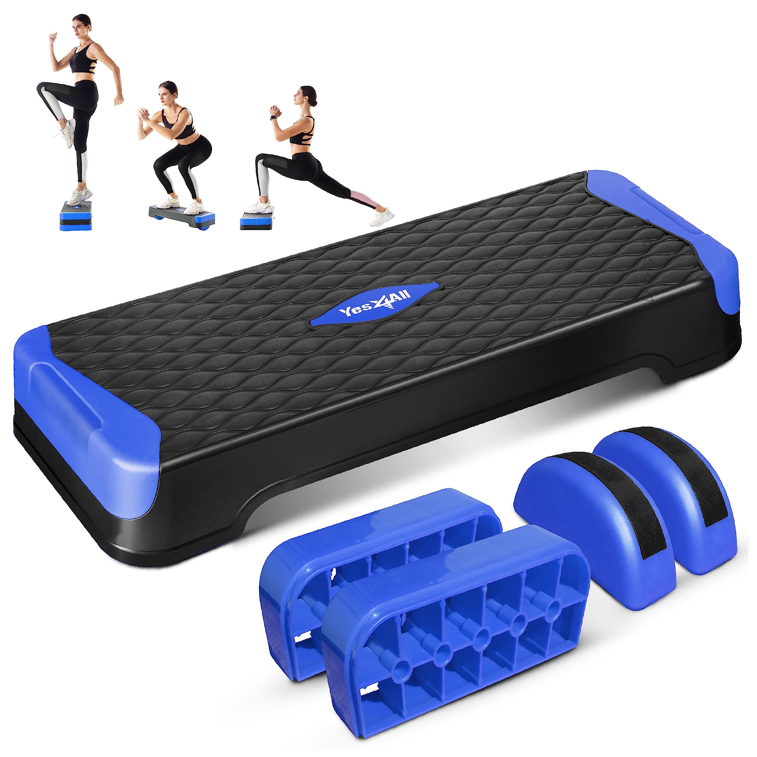 Yes4All 2-in-1 Adjustable Aerobic Stepper with Half Round Legs for Home Workout, Step Exercise & Balance Training - Dark Blue Image