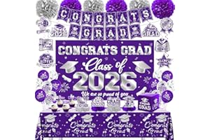Graduation Decorations 2026 Purple and Gold Class of 2026 Banner Congrats Grad Backdrop Tablecloth Balloons Hanging Swirls Ho
