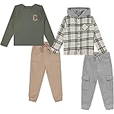 STITCH & STONE Boys 4 Pack Wardrobe Set Hoodie, Graphic Tee & 2 Joggers Soft Cotton Fleece, Sizes 4 to 14