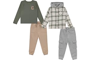 STITCH & STONE Boys 4 Pack Wardrobe Set Hoodie, Graphic Tee & 2 Joggers Soft Cotton Fleece, Sizes 4 to 14