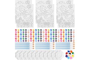 Marspark 72 Pcs Butterfly Pre Printed Canvas Painting Kit 12 Pre Drawn Canvas 24 Acrylic Painting Strips 24 Brushes 12 Palette for Kids Adult Classroom Birthday Art Party Favors