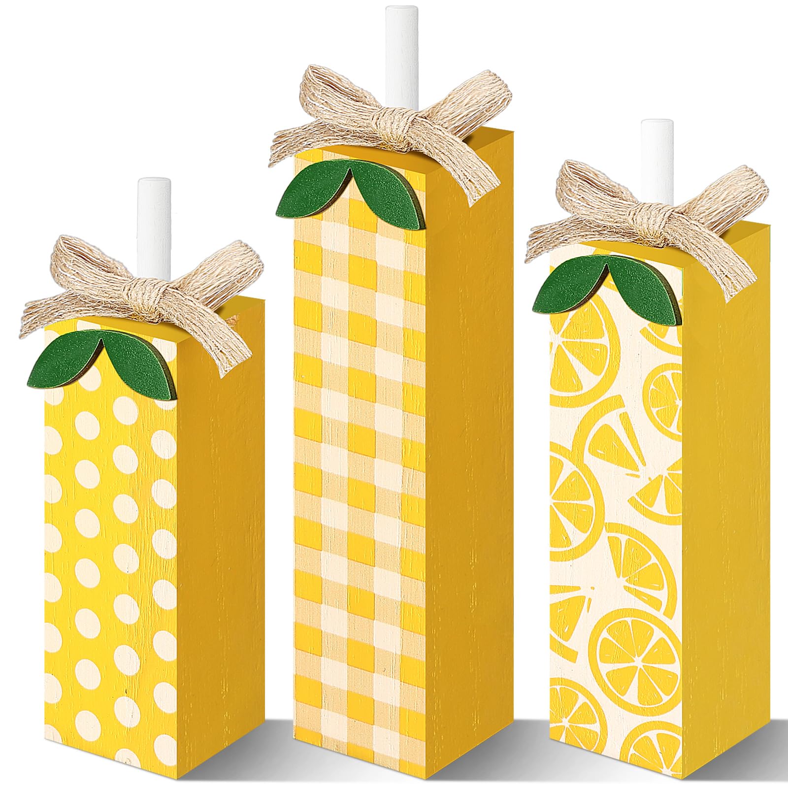 Photo 1 of Seeloowy 3 Pcs Summer Lemon Tiered Tray Decor Summer Table Block Sign Rustic Farmhouse Wooden Lemon Tabletop Centerpieces for Home Kitchen Shelf Indoor Party Decorations