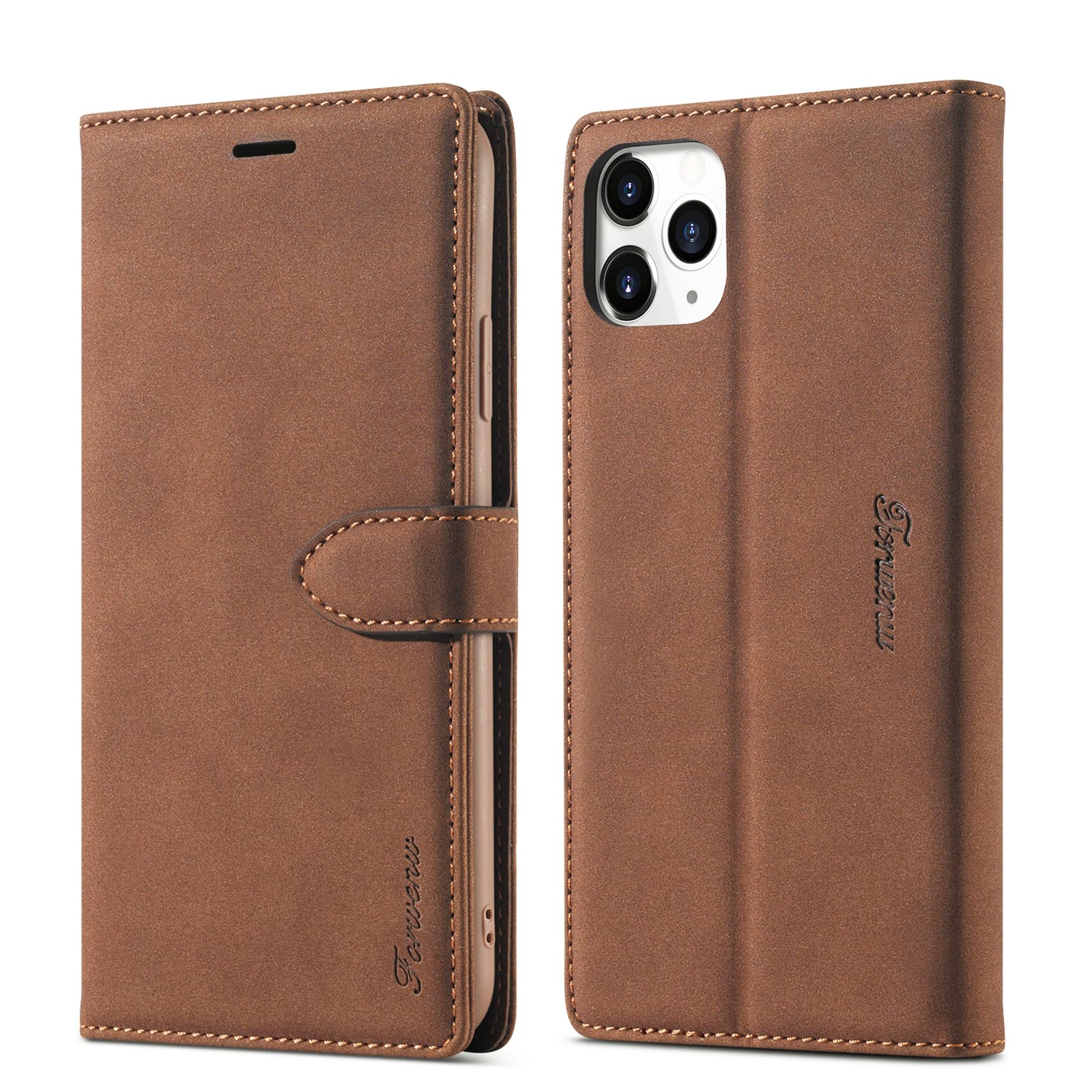 LOLFZ Case for iPhone 11 Pro, Vintage Leather Wallet Case Card Holder Kickstand Magnetic Closure Flip Case Cover Compatible with iPhone 11 Pro (5.8 Inch) - Brown