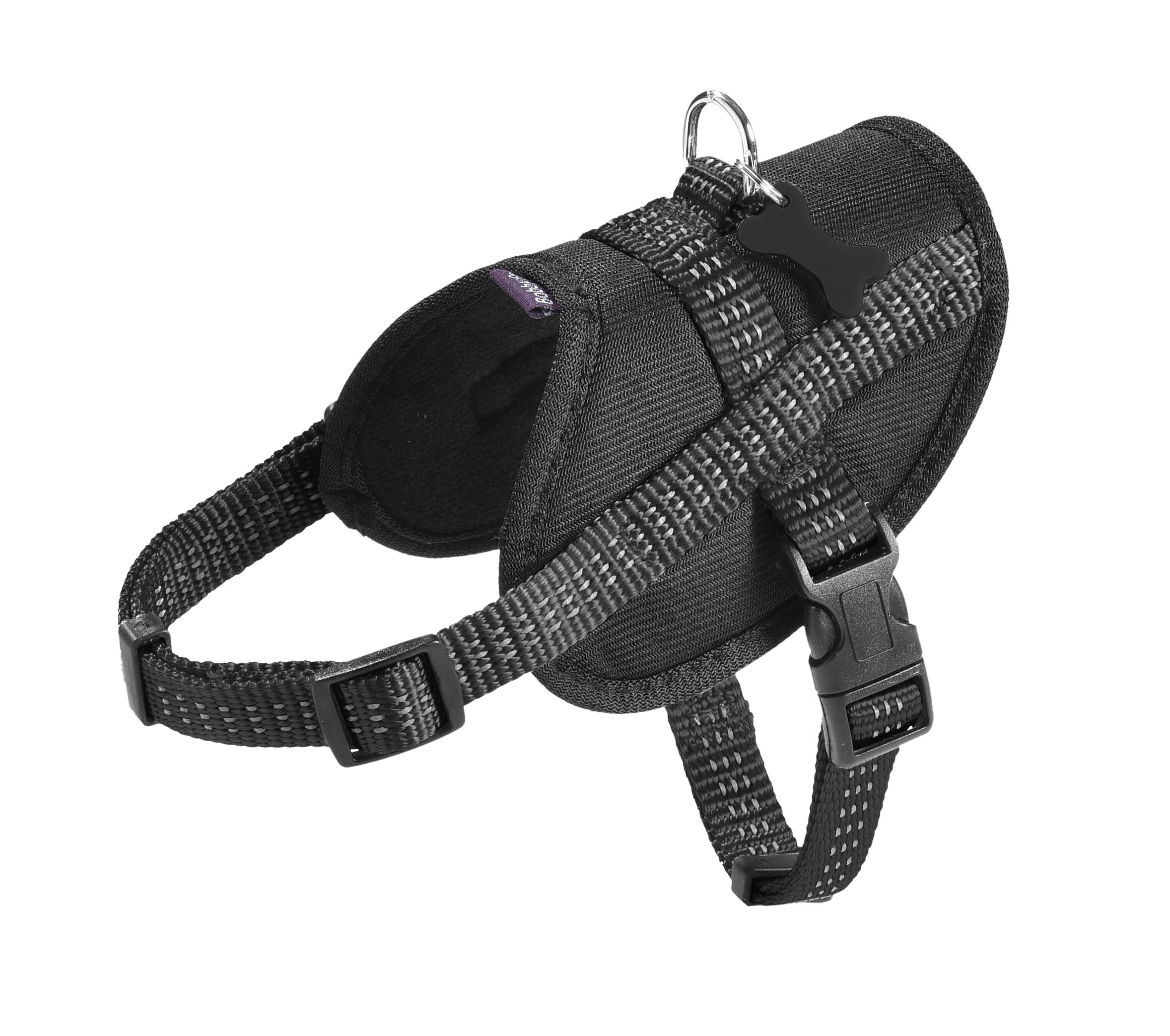 Bobby Easy Safe - Dog harness with tag, Nylon harness for Dogs Medium Small Large Dogs, Safe, Comfortable, Reflective, Black, 48-66x2 CM
