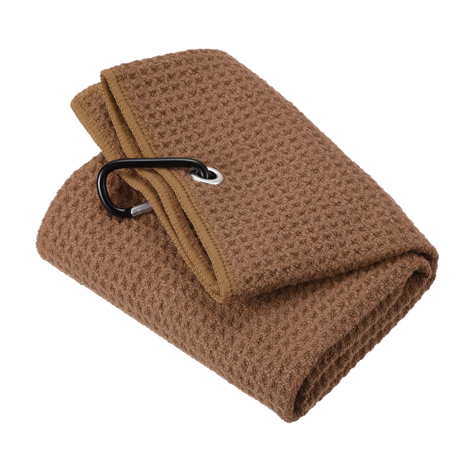 PATIKIL 16"x16" Tri-Fold Golf Towels, Waffle Pattern Towels Soft Fiber Strong Water Absorption with D Clip for Golf Lovers, Brown