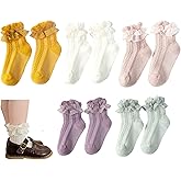 Frillybutts 5 pairs Baby Girls Ruffle Socks, Kids Toddler Frilly Lace Ruffle Dress Cotton Socks