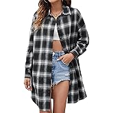 Zontroldy Womens Button Down Flannel Plaid Shirts Mid Long Casual Boyfriend Buffalo Pockets Shirt Jacket Shacket Coat
