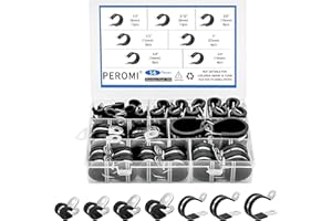 56PCS Double Cable Clamps Assortment Kit in 7 sizes 1/4" 5/16" 3/8" 1/2" 5/8" 3/4" 1" P Clamps, 304 Stainless Steel Rubber Cushioned Insulated Clamp, Pipe Clamps, Wire Loom Clips By PEROMI