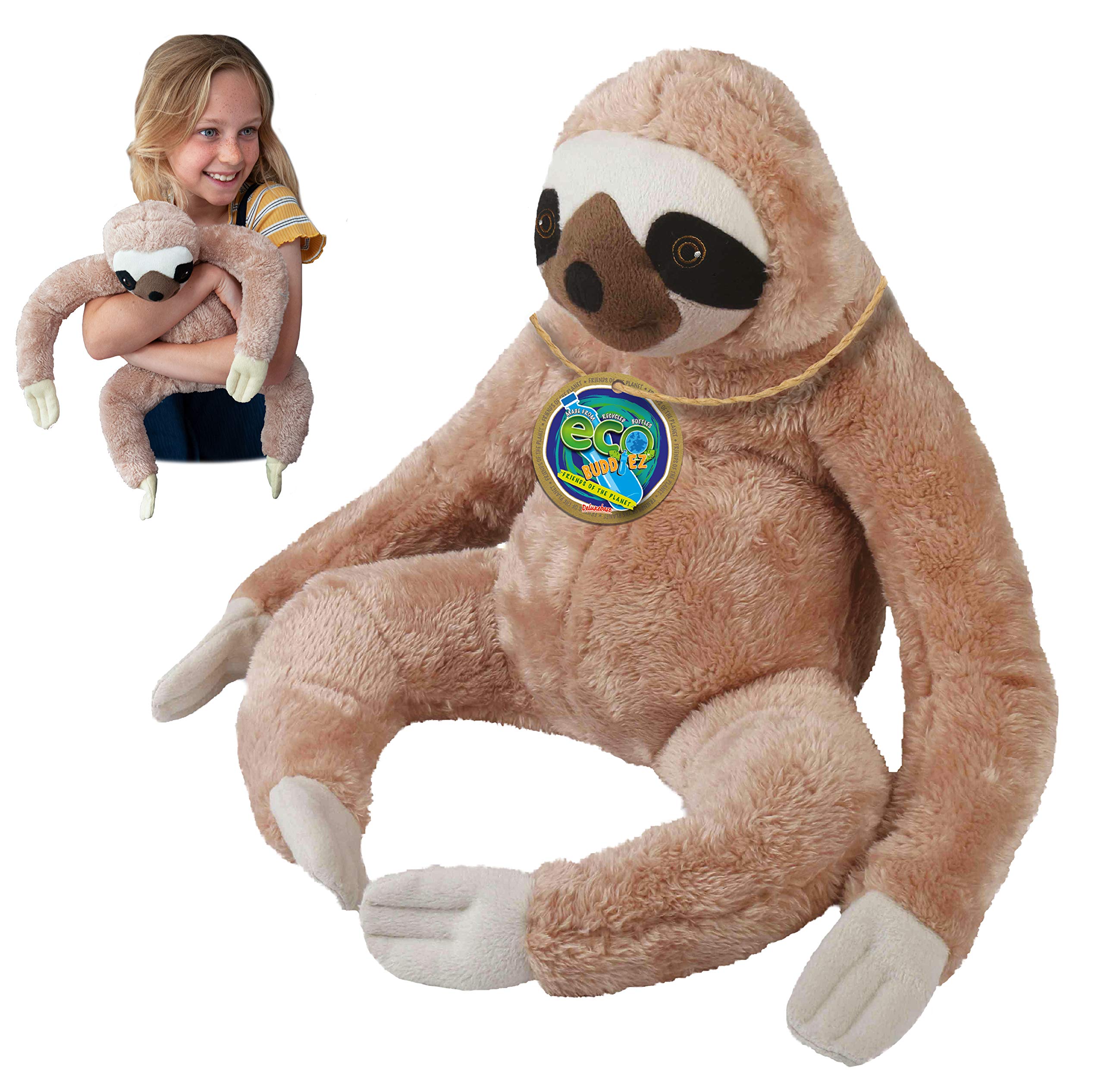 EcoBuddiez - Sloth from Deluxebase. Large 30cm Soft Plush Animals made from Recycled Plastic Bottles. Eco-Friendly Cuddly Gift for Kids and Cute Stuffed Animal Toy for Toddlers.