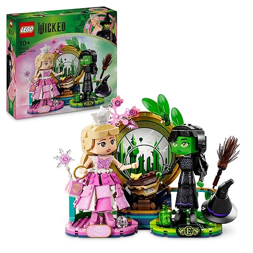 LEGO Wicked Elphaba & Glinda Figures - Play and Display Toy with Accessories incl. a Broom, Crown & Purse plus a Window Scene - Gift for 10+ Year Old Girls & Movie Fans - 75682