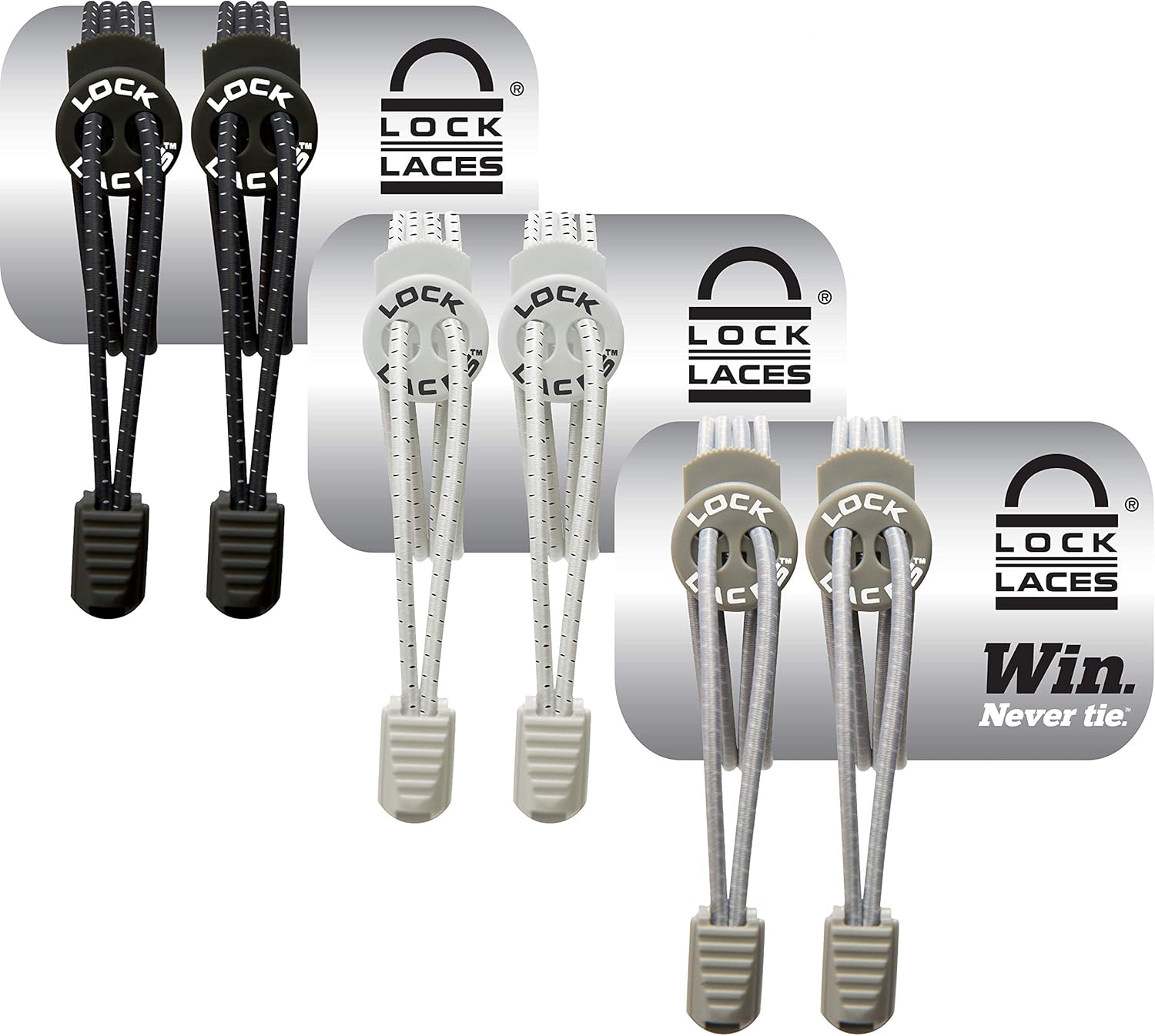 LOCK LACES (Elastic No Tie Shoe Laces) (Pack of 3) (Black-White-Gray): Shoes