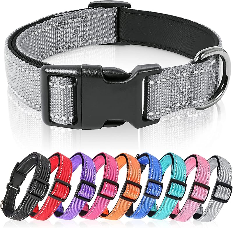 HEELE Reflective Dog Collar Neoprene Padded Nylon Adjustable S Grey 26-38cm