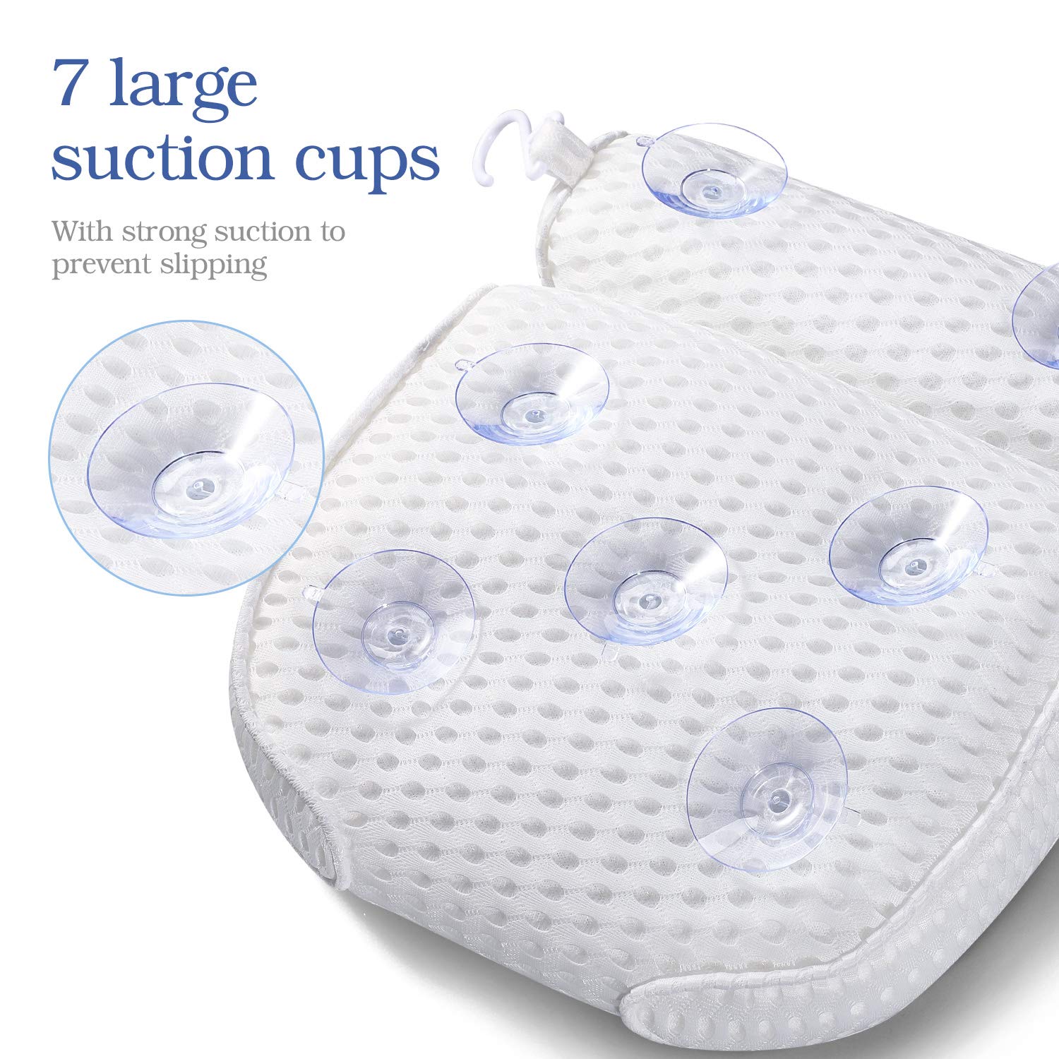 Pretigo Bath Pillow Bathtub Pillow, Bath Pillows for Tub with Neck, Head, Shoulder and Back Support, 4D Air Mesh Spa Pillow and 7 Suction Cups for Bath(12.6x14.4x3.5in, White) : Beauty