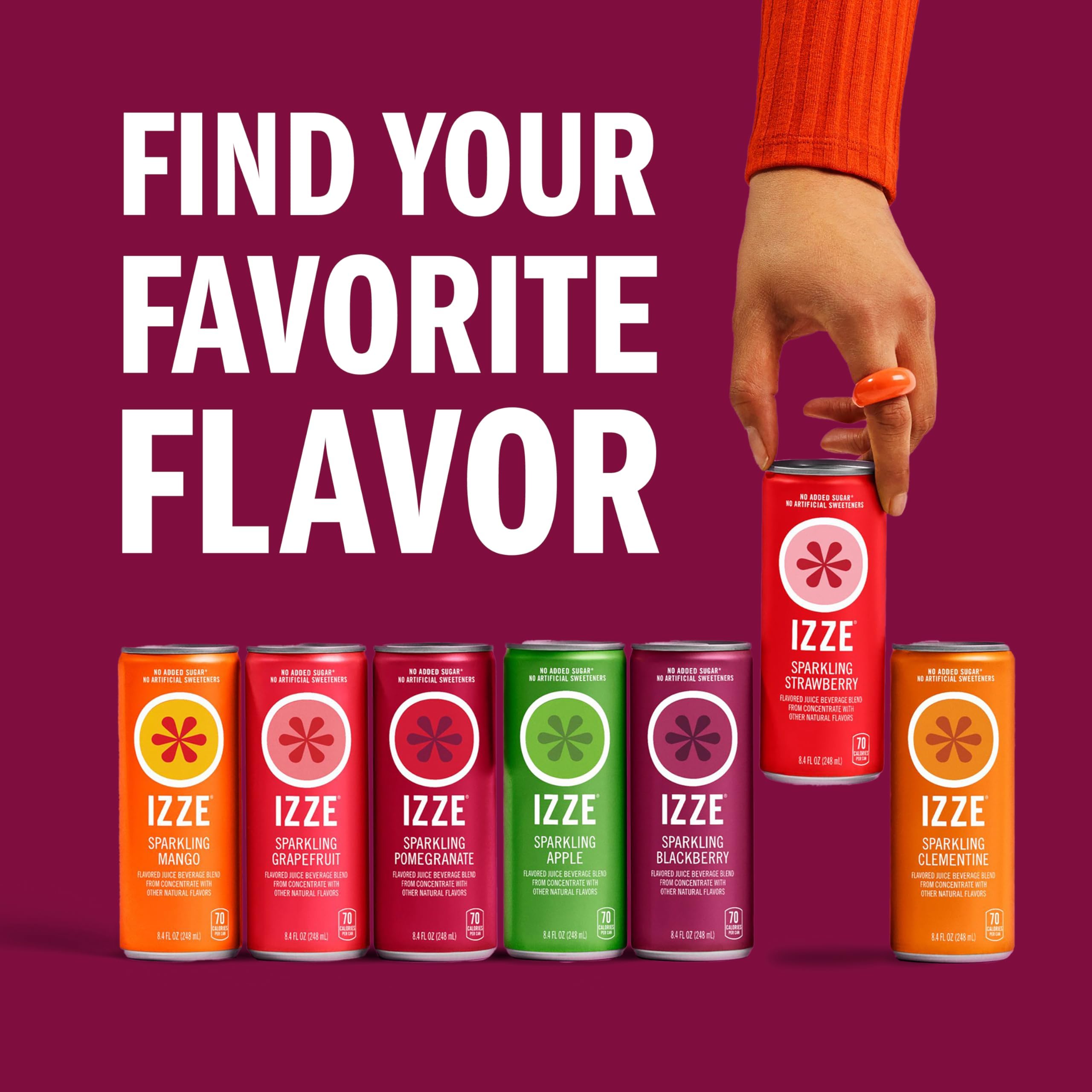IZZE Sparkling Water Juice Beverage Blend, Blackberry, No Sugar Added, 8.4 FL OZ, 24 Cans