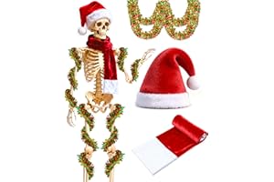Asekonc 3 Pcs 12 foot Skeleton Christmas Outfit Skeleton Clothes Costume Accessories Includes 44 Inch Giant Santa Hat and Scarf Metallic Garlands for Halloween Xmas Party Supplies