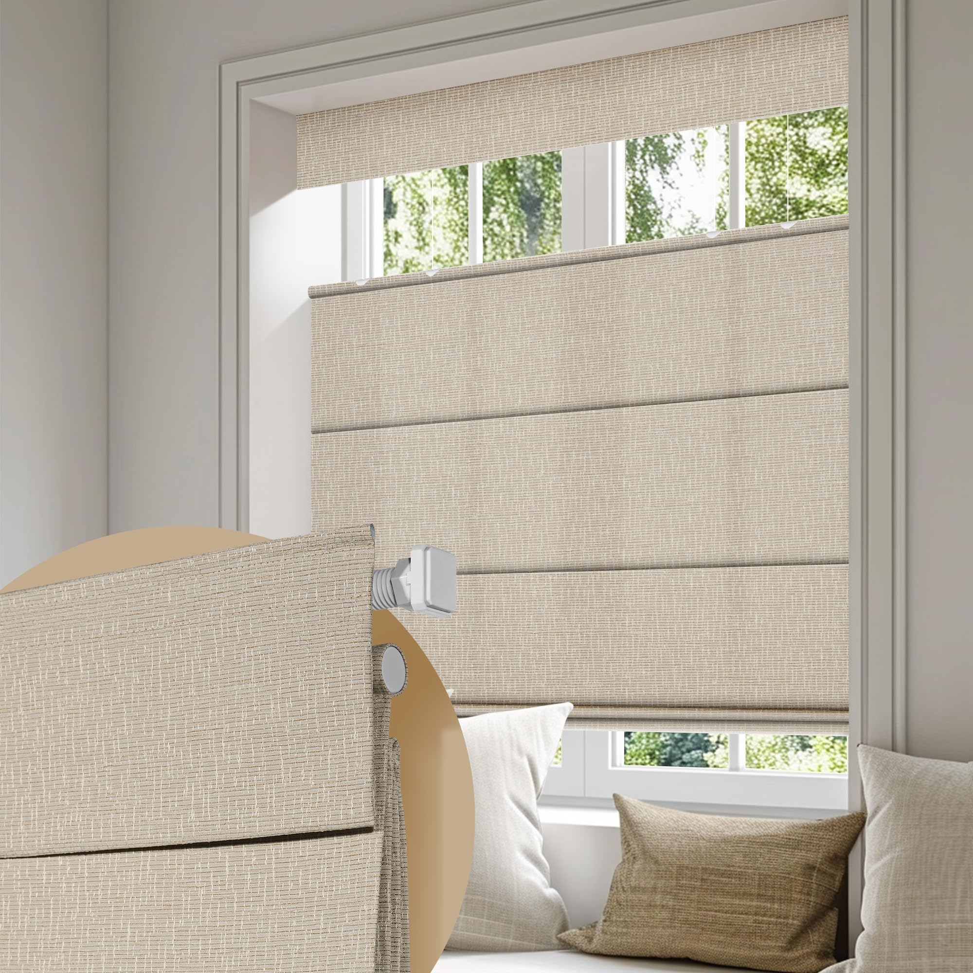 Boolegon No Drill Cordless Roman Shades for
