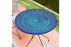 MHJY Round Tablecloth Fitted Elastic Table Cover Waterproof Table Cloth for Dinner, Party, Picnic,Camping, Round Table Cover for Indoor Outdoor