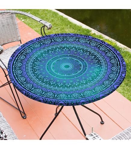 Ulloord Stretch Fitted Table Covers - Waterproof Wipeable Colorfast Outdoor Cover Round Tablecloth Party Happy Easter Truck Gnomes Eggs Black White Pla