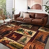 ASPMIZ Rustic Cabin Area Rug 5x7, Lodge Bear Moose Deer Rugs for Living Room, Low Pile Southwestern Washable Rug Non Slip, Soft Buffalo Throw Rugs for Bedroom, Vintage Country Wildlife Home Decor