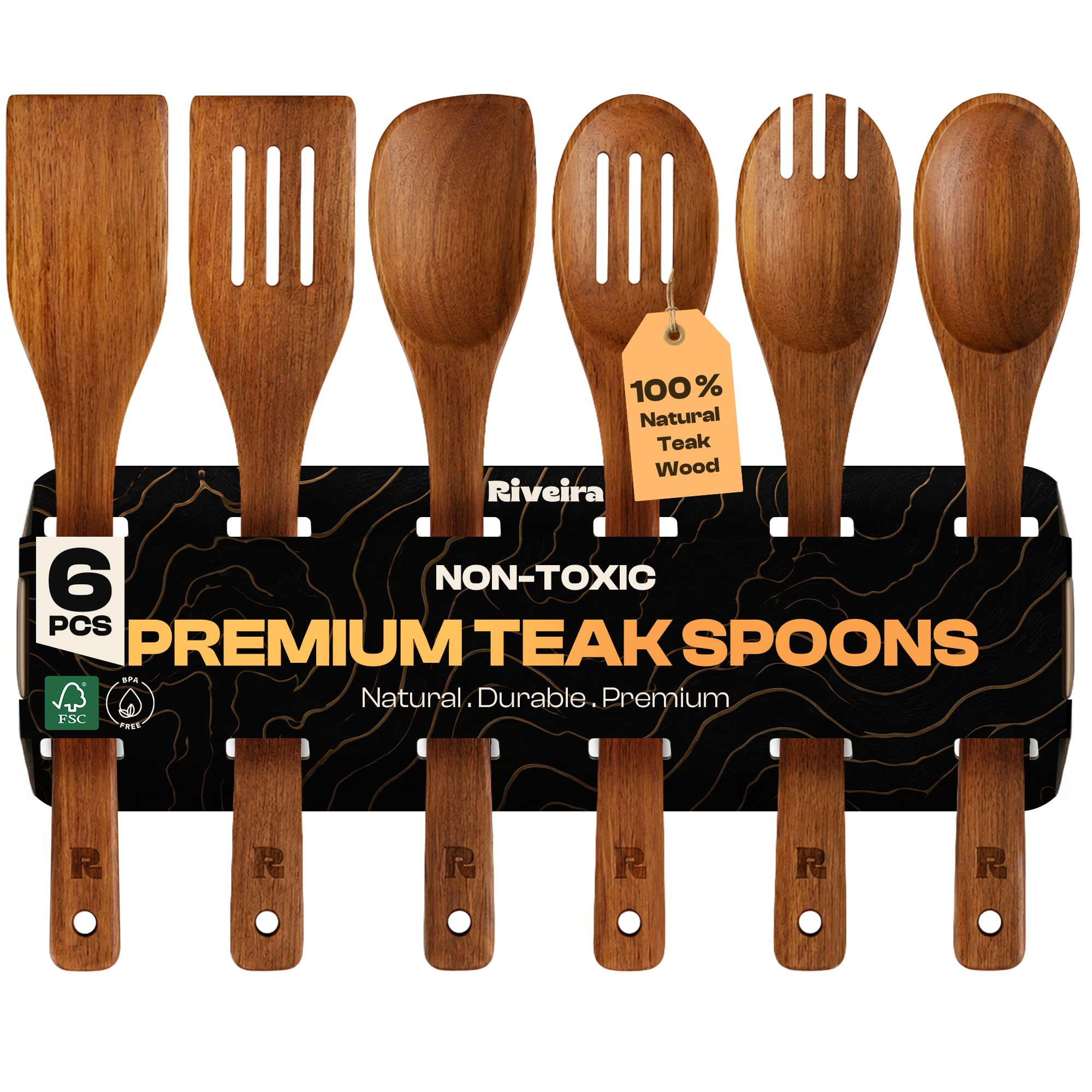 Riveira Teak 6-Piece Wooden Utensil Set