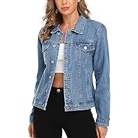 MISS MOLY Women's Denim Jacket Button Up Long Sleeve Basic Trendy Jean Jacket Coat with Pockets