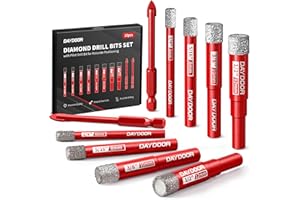 DAYDOOR 10-Piece Vacuum Brazed Diamond Drill Bits Set for Porcelain Ceramic Granite Marble Stone Glass,1/4" 5/16" 3/8" 1/2" D