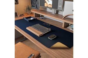 DAWNTREES Dual Sided Desk Mat,Leather Desk Pad,35.5"x17",Cork Desk Mat Protector,with PU Leather Valet Tray Organizer,Large Mouse Pad,Desk Writing Pad for Office and Home(Dark Blue)