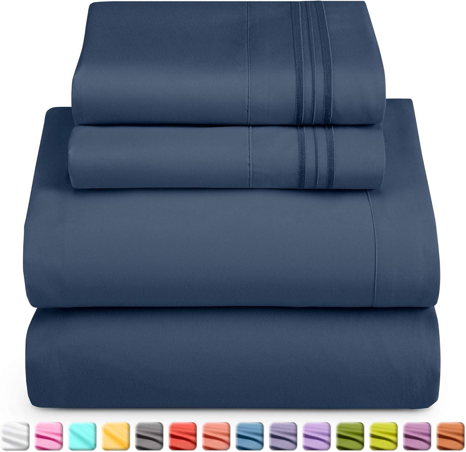 Nestl Luxury Queen Sheet Set - 4 Piece Extra Soft 1800 Microfiber-Deep Pocket Bed Sheets with Fitted Sheet, Flat Sheet, 2 Pillow Cases-Breathable, Hotel Grade Comfort and Softness - Navy Blue: Home & Kitchen