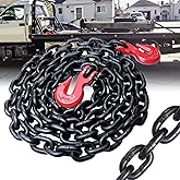 FITHOIST G80 Transport Binder Chain 3/8 Inch x 10 Foot | Tow Chain with Clevis Grab Hooks | 7,100 lbs Safe Working Load | Heavy Duty Chain for Transporting Towing (3/8'' x 10FT (Black))