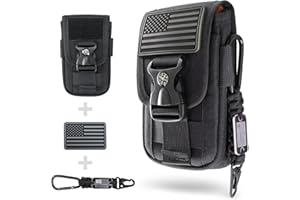 WYNEX Tactical Molle Phone Pouch with Compass Buckle, Tactical Phone Holster Molle Cell Phone Pouch Universal Belt Waist Bag for IP 15/14/13 Pro Max / S22/S21 with US Patch & Paracord Keyring Clip
