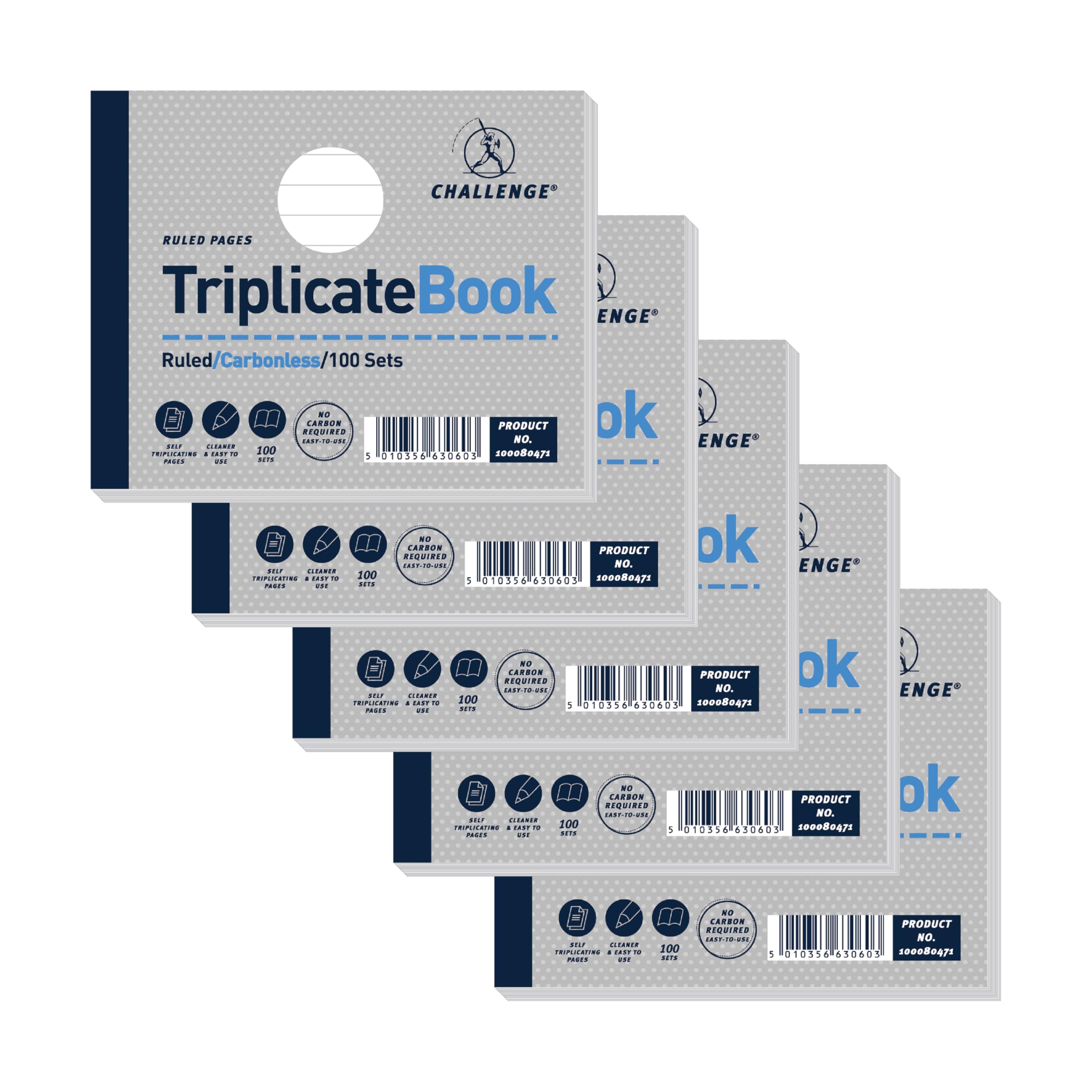 Challenge Triplicate Book, Carbonless, 100 Pages, 5 pack (105 x 130 mm)