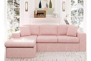 Shintenchi Boneless Couch, 105" Modular Sectional Sofa L Shaped for Living Room, Cloud-Like Foam Couch with Plush Corduroy, Deep Seated Oversized Chaise Lounge, No Assembly Needed, Pink