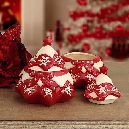 Albero Di Natale Bianco E Rosso Shabby.Blanc Mariclo Contenitore Con Coperchio Natale Shabby Chic Ceramica Albero Natale Amazon It Casa E Cucina