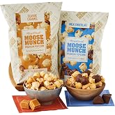 Moose Munch&reg; Premium Popcorn - Milk Chocolate And Caramel Duo, (10Oz Each) | Sweet And Salty Treats Snack Gift Basket, Great Snack for Any Occasion, Movie Night, Picnic, Gatherings